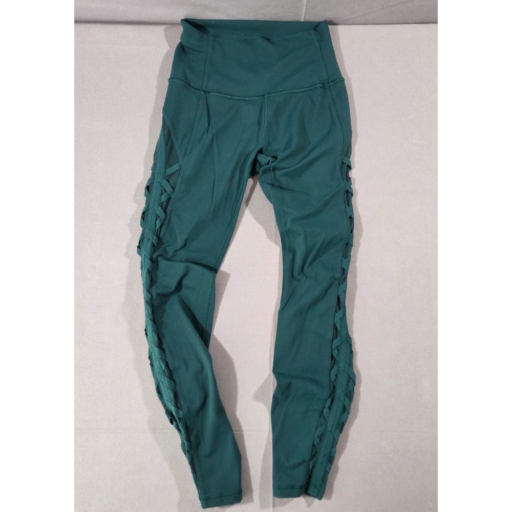Lululemon Leggings Womens 4 Green Mesh Lace Side High Time Essential Rhythm Pant